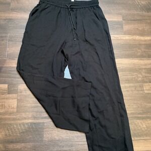 Halara Wide Leg Drawstring Pants Black Tall Relaxed Viscose Blend XL Long Basic